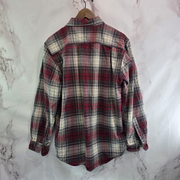 Carhartt Shirt Men Medium Flannel Chamois Long Sleeve Button Up Plaid Gray Red - Picture 5 of 12